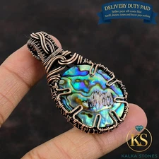 Womens day Sale Abalone Shell Stone Copper Wire Wrapped Art Deco Pendant Jewelry