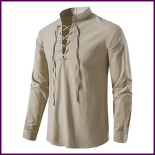 Men's Renaissance Pirate Viking Shirt Cotton Linen Long Sleeve Costume