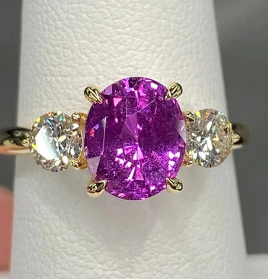 925 Sterling Silber Ring Oval Pink Saphir 3,40 ct Oval Schliff Prong - Bild 1 von 4