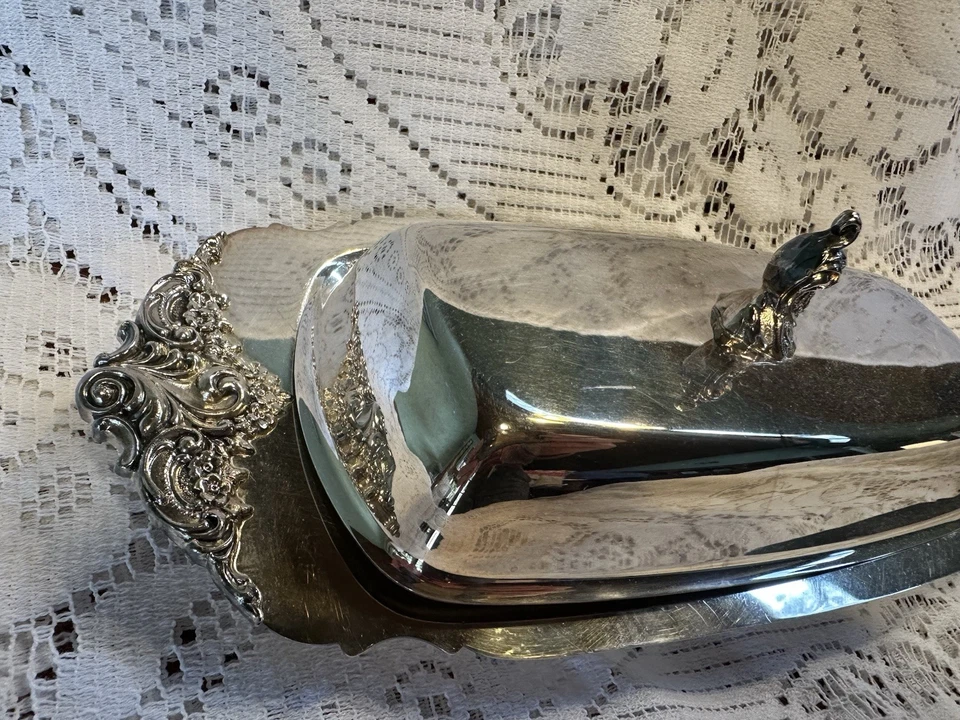 Plato de mantequilla cubierto vintage barroco de Wallace plateado #206 Foto 2 de 4