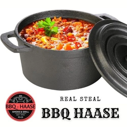 Gusseisen Topf mit Deckel 20 cm - Grilltopf Eisentopf Kochtopf Schmortopf Bräter - Bild 3 von 4