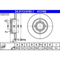 Bremsscheibe Ate 24.0113-0160.1 (2 Stk.) FüR Audi 80 B3 100 C2 Avant