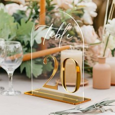 HOODO Clear Arch Wedding Table Numbers 1-20 with Stands 5"x7" Gold