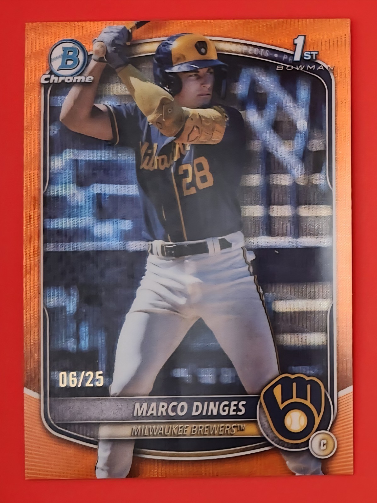 2025 Bowman Chrome Marco Dinges /25 Orange Wave Refractor 1ST #BCP-183