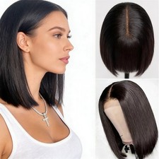 10 16" HD Lace Front Human Hair Bob Wig   Glue-Free,Baby Hair 180 Density US