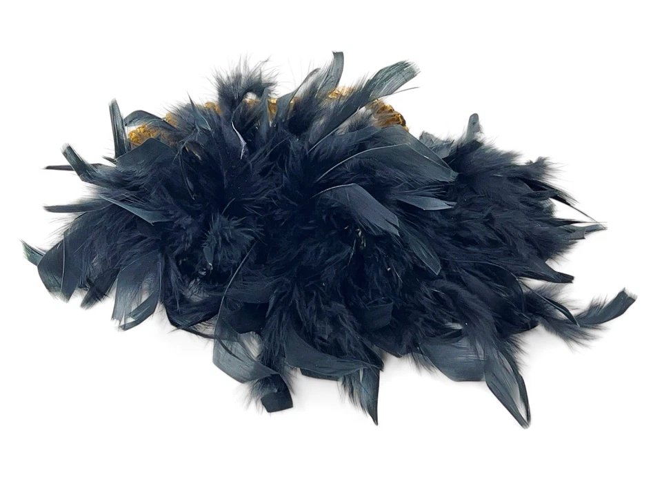 Vintage Burlesque Dancer Dance Costume Gold Sequin Headband Black Feathers - Image 4 of 4