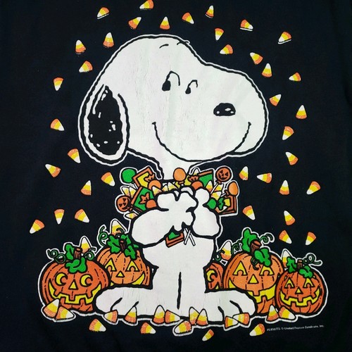 Sweat-shirt vintage années 90 cacahuètes Snoopy citrouilles bonbons maïs Halloween taille L noir - Photo 3/8
