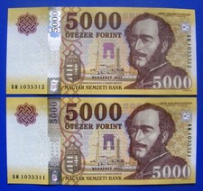 Hungary 2x 5000 forint 2023 consecutive serial numbers GEM UNC /2