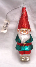Blown Glass CHRISTMAS ELF GNOME Glitter Ornament 6.5" H  Style EL15008642  NOS