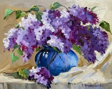 Original Oil Painting Lilac flowers Impressionism Impasto Still life Art