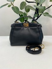 Fendi Peekaboo Medium Black Calfskin Top Handle Crossbody Bag