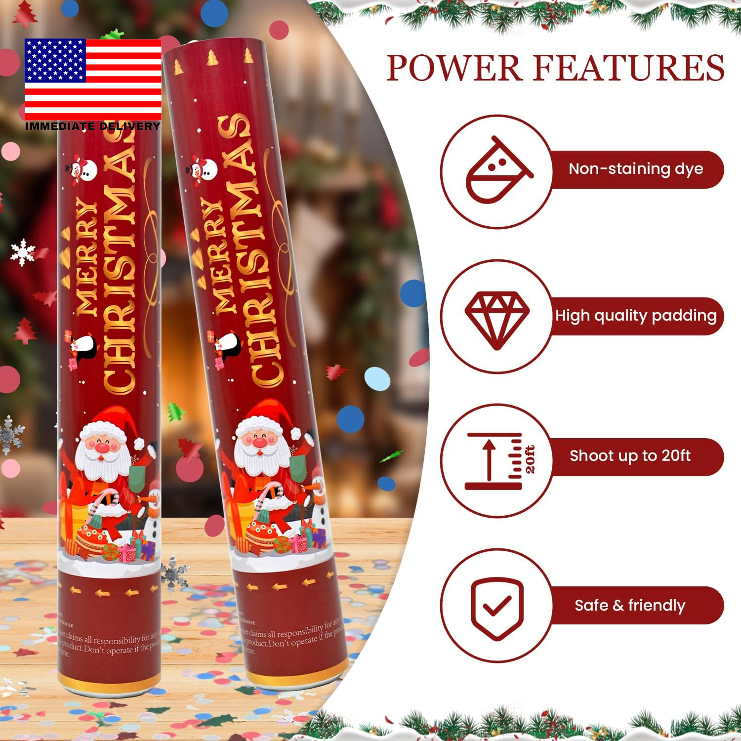 Confetti Cannon Christmas Multicolor Party Poppers 2 Pack Confetti Popper 12 Inc