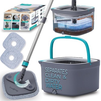 True & Tidy True Clean Spin Mop & Bucket System   Dual Compartment Design -M