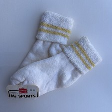 VTG Socks 1980's Kids 7-9.5 White Yellow Cuff Ankle USA Hanes 90's USA Made