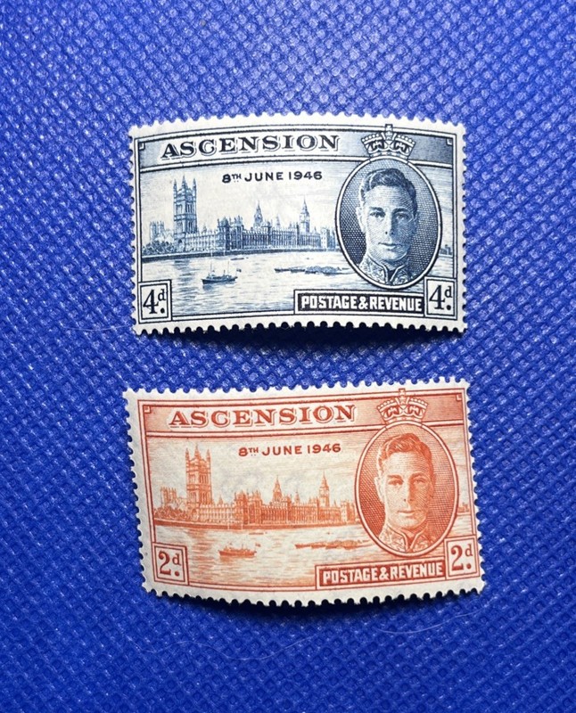 2 Ascension Stamps -1946- Mint , King George VI , Coronation Set