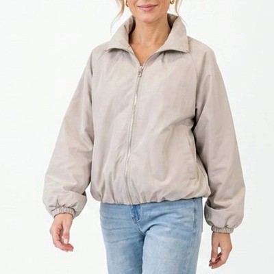 Italy Damen Blouson Jacke Stehkragen Bomberjacke Gummizug Gr. 38 40 42 Beige