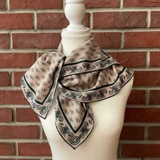 Vintage Jaeger Silk Geometric Print Beige Black Scarf 25  x26  Made in Italy