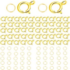 Spring Clasps 14K Gold Plated and Silver Plated with Open Jump Rings Round Cl...