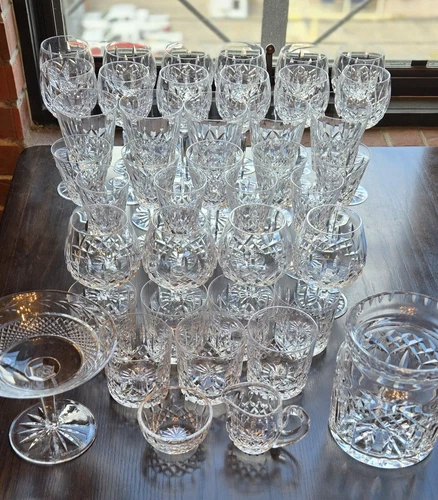 40 Pc Set Of Vintage Lismore Waterford Crystal Glassware