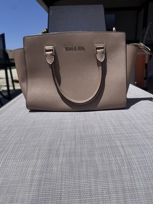 Michael Kors Medium Leather Selma Satchel Taupe Shoulder Bag Gold Hardware