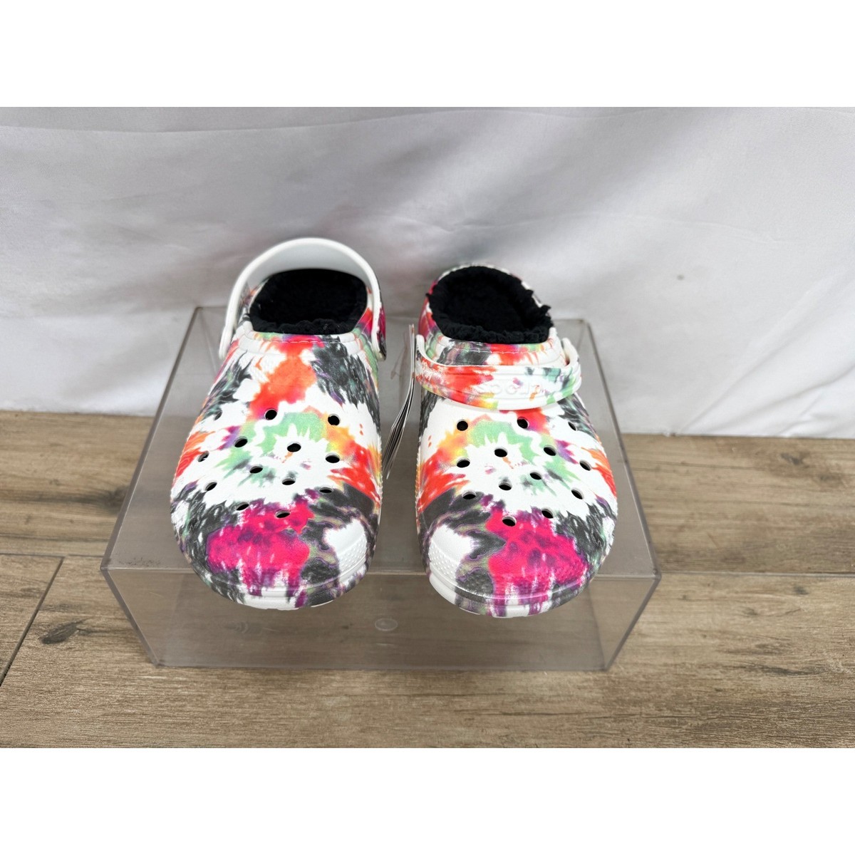 Crocs Classic Lined Tie-Dye Graphic Clogs Multi Color White Black