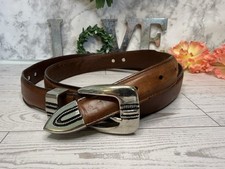 Vintage Brown Silver Tone Buckle Mens Belt Top Grain Leather Size 42 Fits to 44"