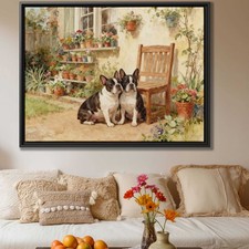 Floral Dog Artwork Watercolor Painting French Bulldog Canvas Print Wall Decor