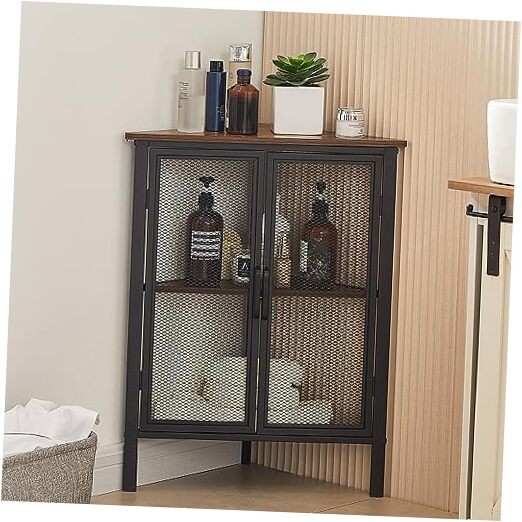  Corner Cabinet/Table, 3-Tier Display Shelves with Small Corner Cabinet Brown