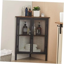  Corner Cabinet/Table, 3-Tier Display Shelves with Small Corner Cabinet Brown