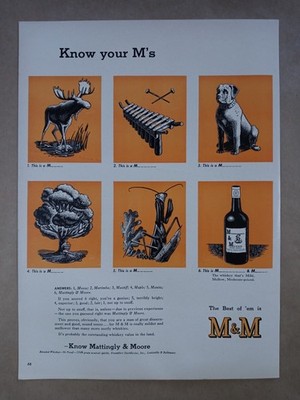 1940s M&M MATTINGLY MOORE Whiskey Moose Mastiff Mantis Vintage Poster Print Ad