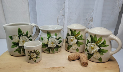 VTG Casey Pottery Stoneware Marshall, Texas S & P Set Creamer, Sugar & Toothpick