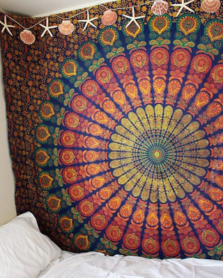Hippie Mandala Tapestry Wall Hanging - Indian Peacock Maditation Gypsy Bohemian