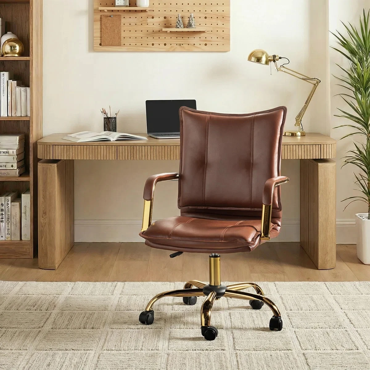Lundgren Faux Leather Task Chair with Padded Arms - Thumbnail 4