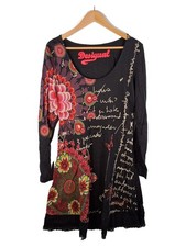 Abito tunica Desigual fantasia floreale pizzo ricamo nero taglia 44 XXL