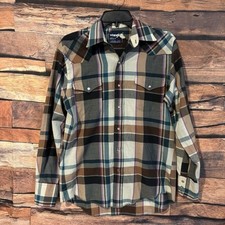 Vtg Wrangler Cowboy Cut Shirt Mens 15-34 Plaid Pearl Snap X-Long Tails Made USA