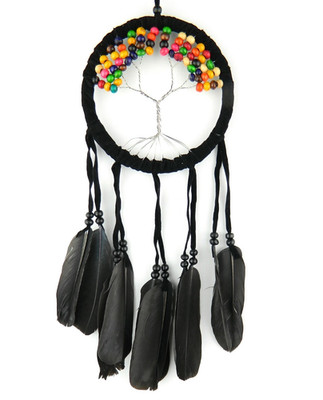Lebensbaum Traumfänger schwarz Dreamcatcher Regenbogen Perlen Schlafzimmer Deko