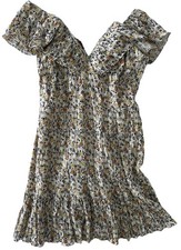 Minkpink Women's Cotton Floral Mini Dress, Stretchy Ruching, Flutter Sleeves, M