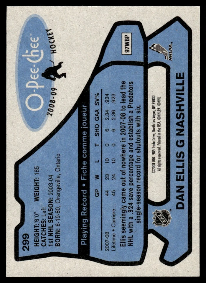 2008-09 O-Pee-Chee 1979-80 Retro Dan Ellis Nashville Predators #299 - Image 2 of 2