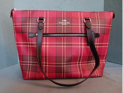 Coach Plaid Gallery Tote In Signature Coated Canvas Red/Black Multicolor Purse