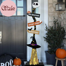 Lighted Halloween Wooden Witch Broom for Indoor Outdoor Decorations