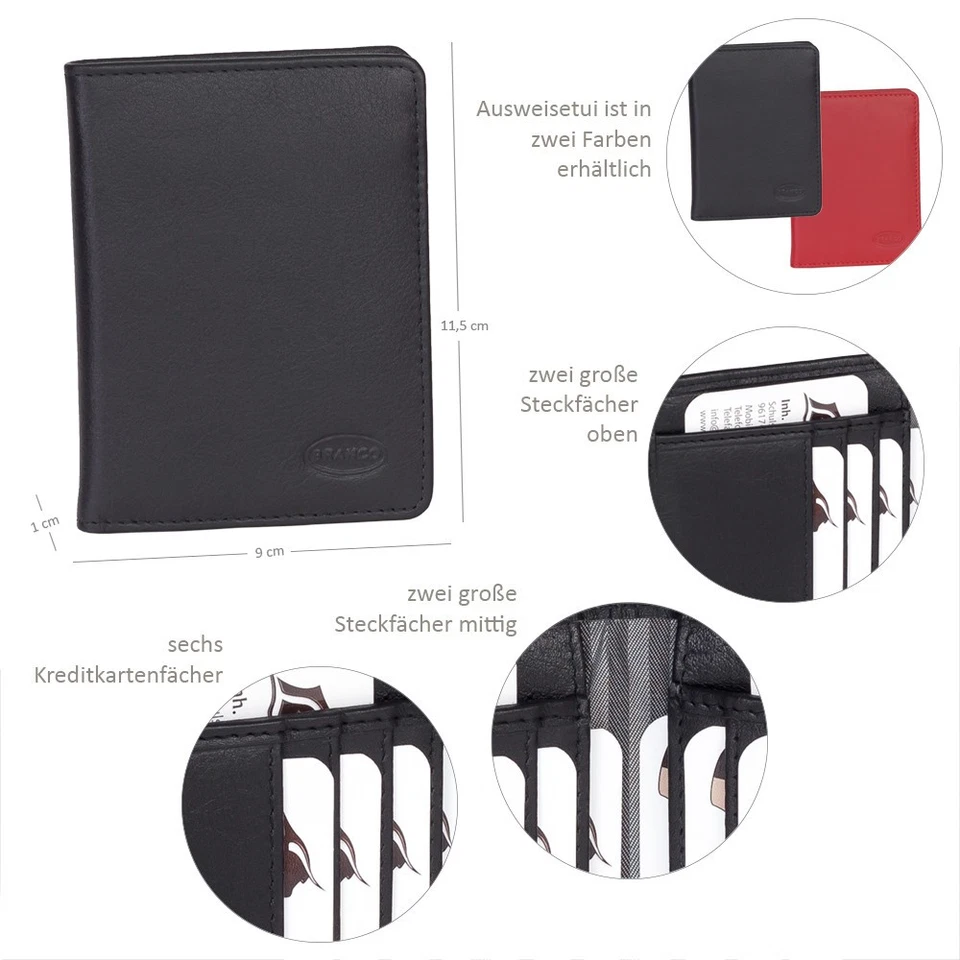 Leder Ausweismappe Ausweisetui Ausweishülle Kartenetui  KFZ Etui Schwarz Rot - Bild 2 von 2