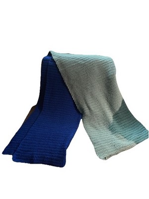 Royal Blue And Soft Sage Handmade Half Double Crochet Full Queen Length Throw