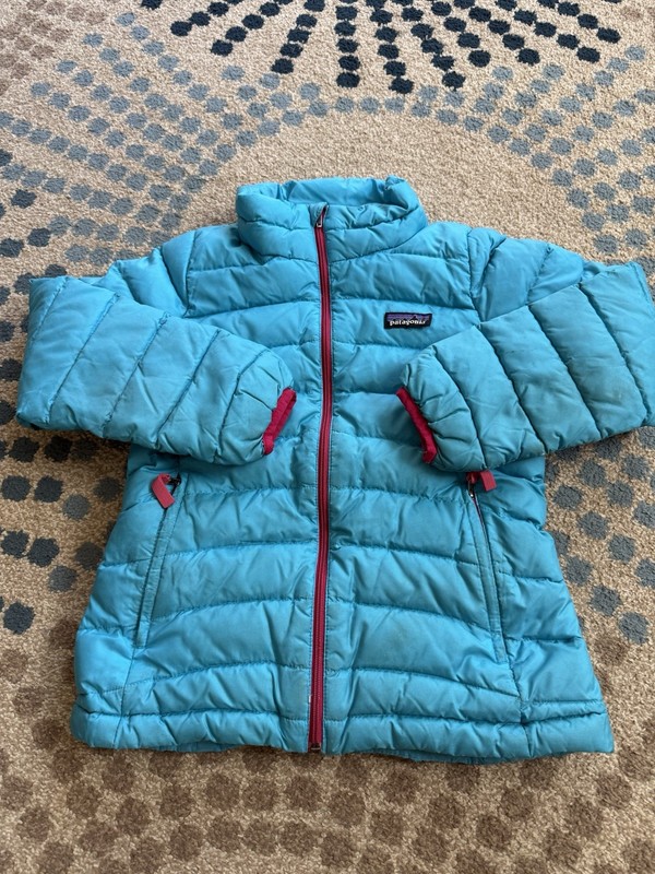 Patagonia Girl's Teal Goose Down Puffer Jacket Insulated Fill Flaws Size S (8)