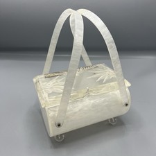 1950  s Double Carved Lucite Handbag MCM Vintage Milk White 7  Floral Design