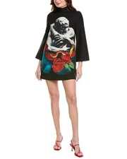 Valentino Lovers Print Wool & Silk-Blend Shift Dress Women's Black 40