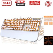 Typewriter Style Mechanical Keyboard, Retro Punk Gaming Keyboard with Gold LE...