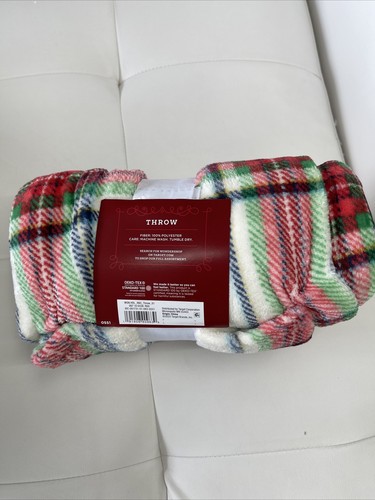 Tartan Plaid Printed Plush Throw Blanket Cream - Wondershop (AA)