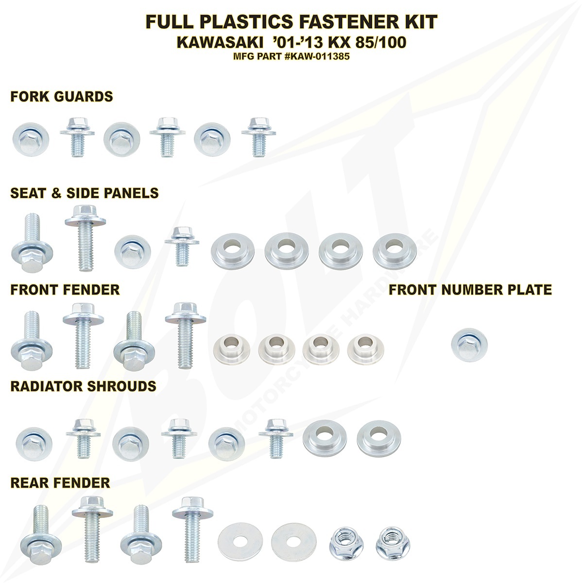 Full Plastic Fastener Bolt Kit Kawasaki 2001-2013 KX85 KX 85 KX100