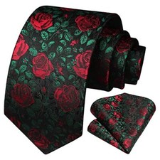Men Floral Ties Woven Classic 3.4" Necktie Set Formal tie Pocket 10-red Rose