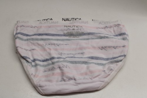 Nautica Girls Underwear Stretch Cotton Briefs 4-6 years White Pink&Gray Stripes - Picture 4 of 5